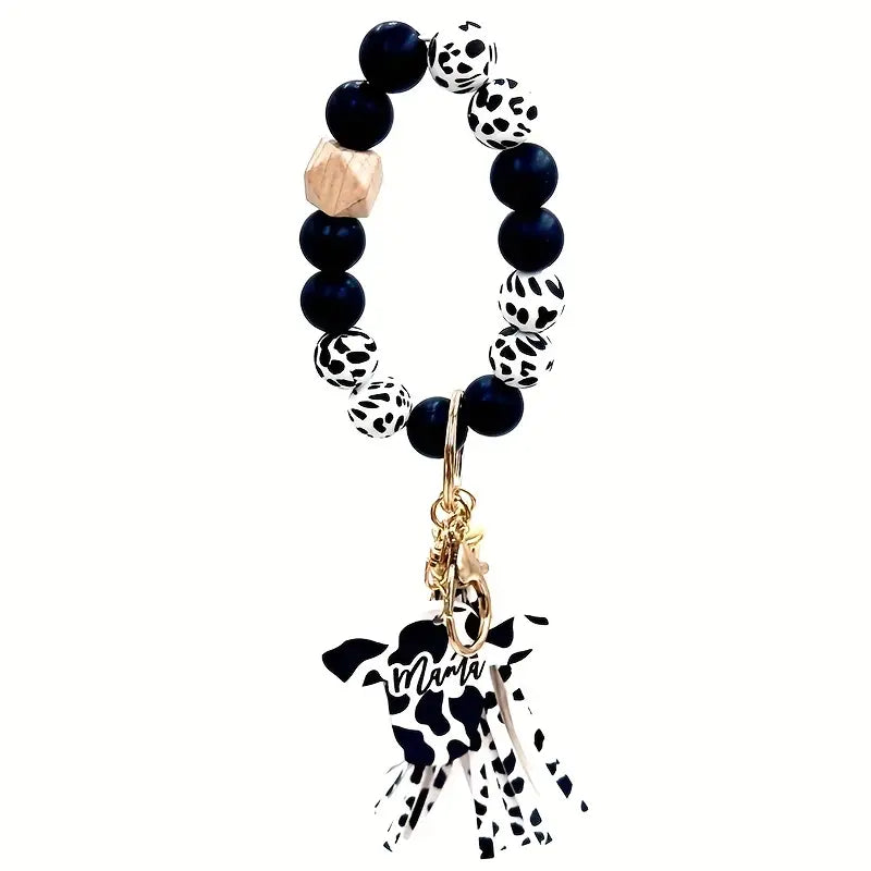 Cowprint Silicon Beaded Keychain