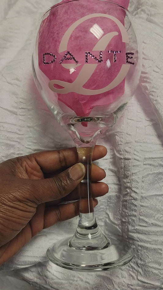 Wine glass with Rhinestone name Monogram
