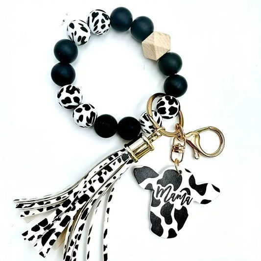 Cowprint Silicon Beaded Keychain