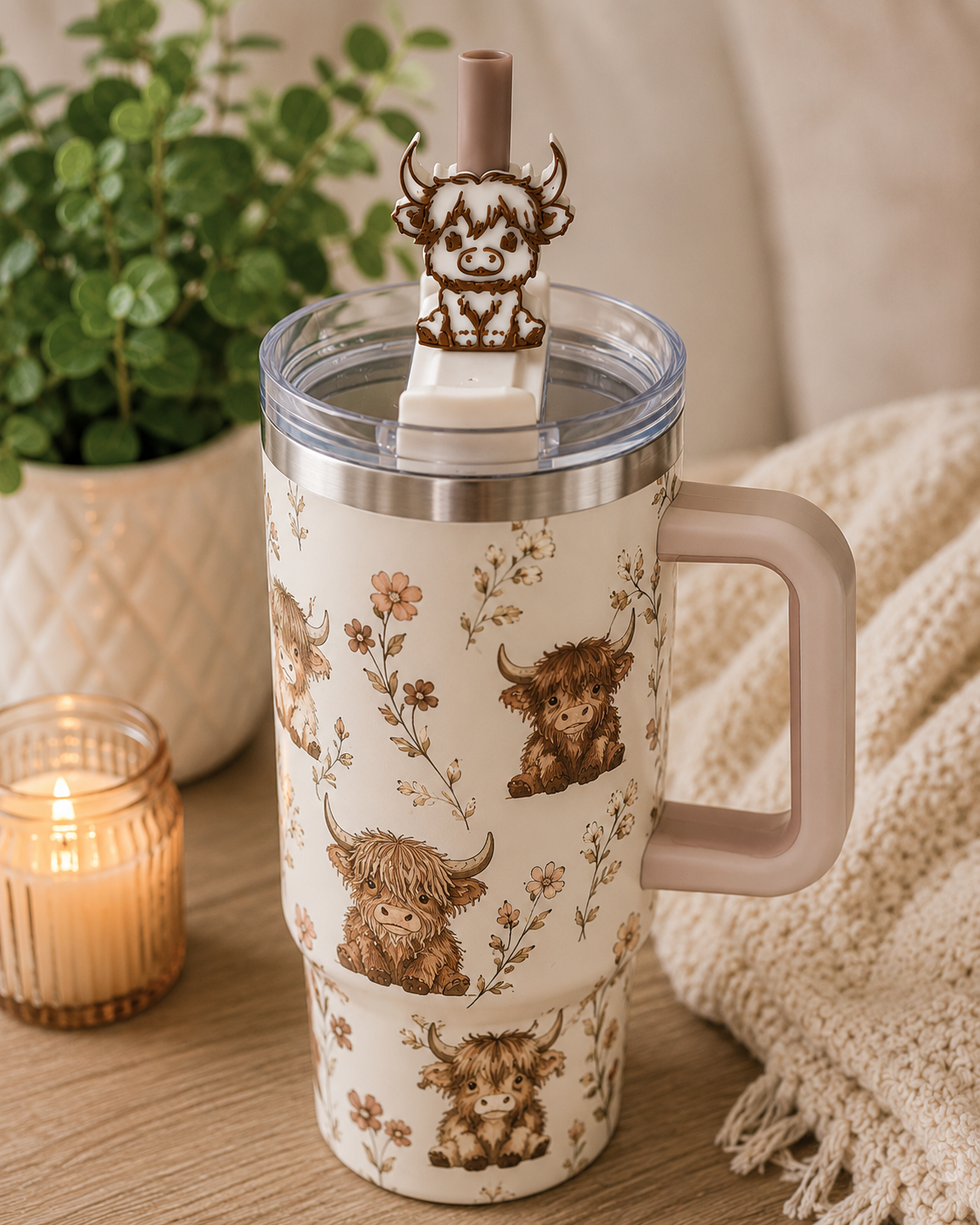 Highland Cow Straw Topper