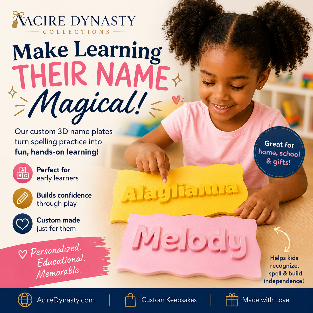 Personalized 3D Name Learning Board | Removable Letter Spelling Puzzle