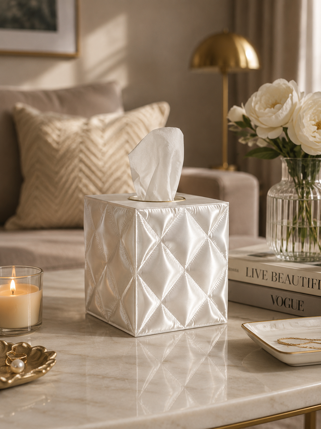 Luxe Quilted Tissue Box Cover
