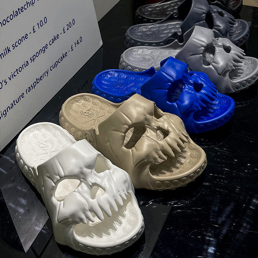 Halloween Skull Slides Sandals for Men Women, Non-Slip Sport Slides Slippers, Open Toe Slip Halloween Indoor Outdoor Thick Soft Shoes